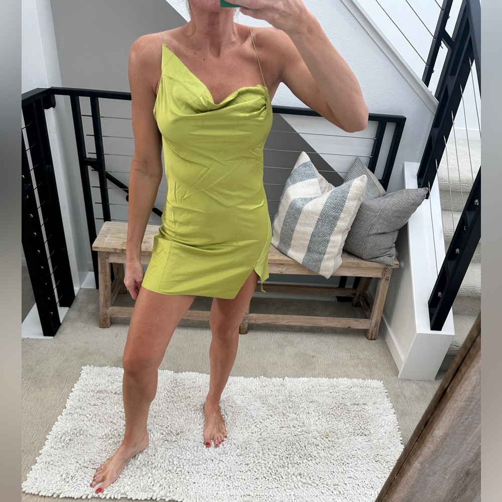 Fashion Nova Lime Yellow Satin Mini Dress | Chain Detail | NWT | Size S - Picture 8 of 13